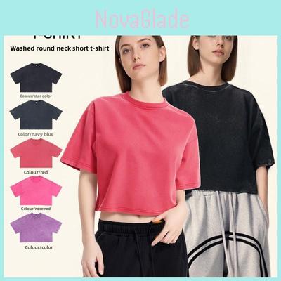 Streetwear-Baumwoll-Crop-Top-T-Shirt für Damen mit lockerer Passform und Retro-Waschung