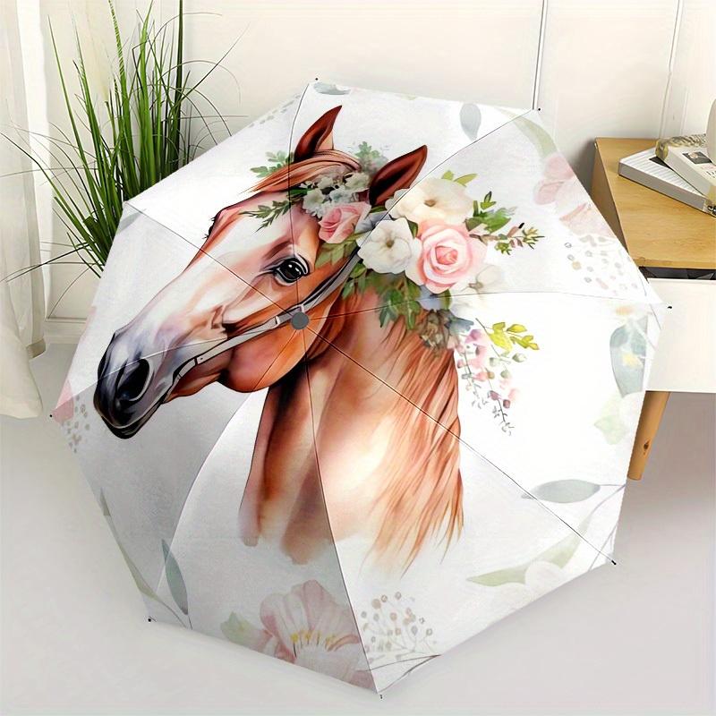 1pc Horse Floral Themed High-quality Umbrella,Automatic Opening and Closing Umbrella,Multi-functional Umbrella G0811320