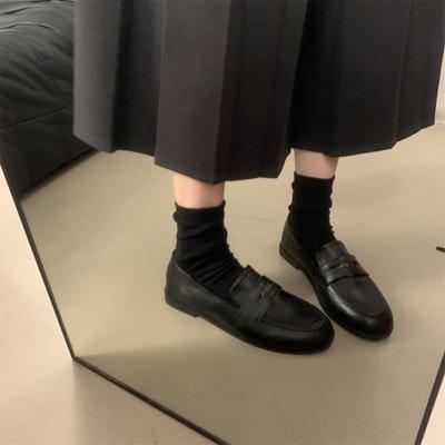 Британський коледжний стиль, жіночі осінні 2024 нові модні туфлі-лофери з круглим носком на плоскій підошві, маленькі шкіряні туфлі, повсякденні, універсальні, одинарні туфлі