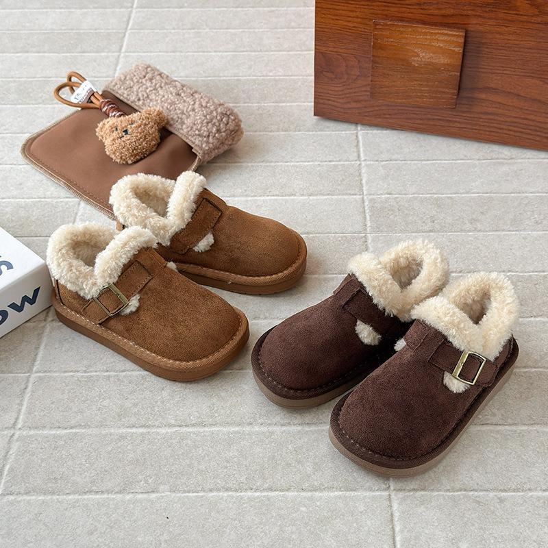 French Style Fleece Lined Thick Sole Girls Fuzzy Winter Ankle Snow Boots
