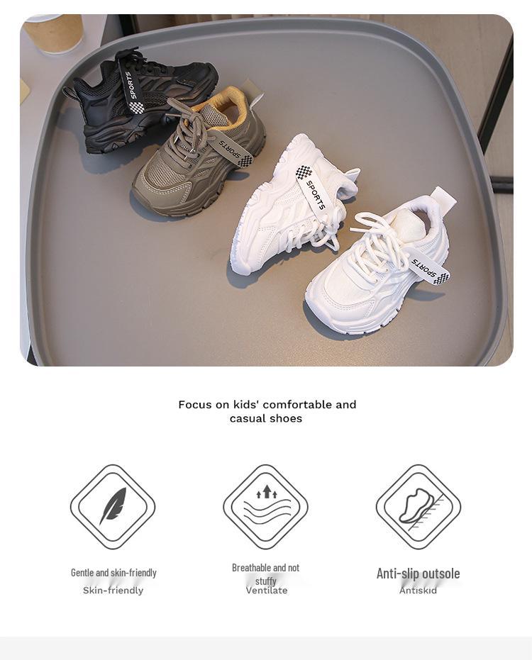 Autumn Breathable Mesh Running Shoes for Kids - White, Casual, Dad Style