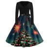 Women's Vintage V-Neck Long Sleeve Christmas Print Casual Dress