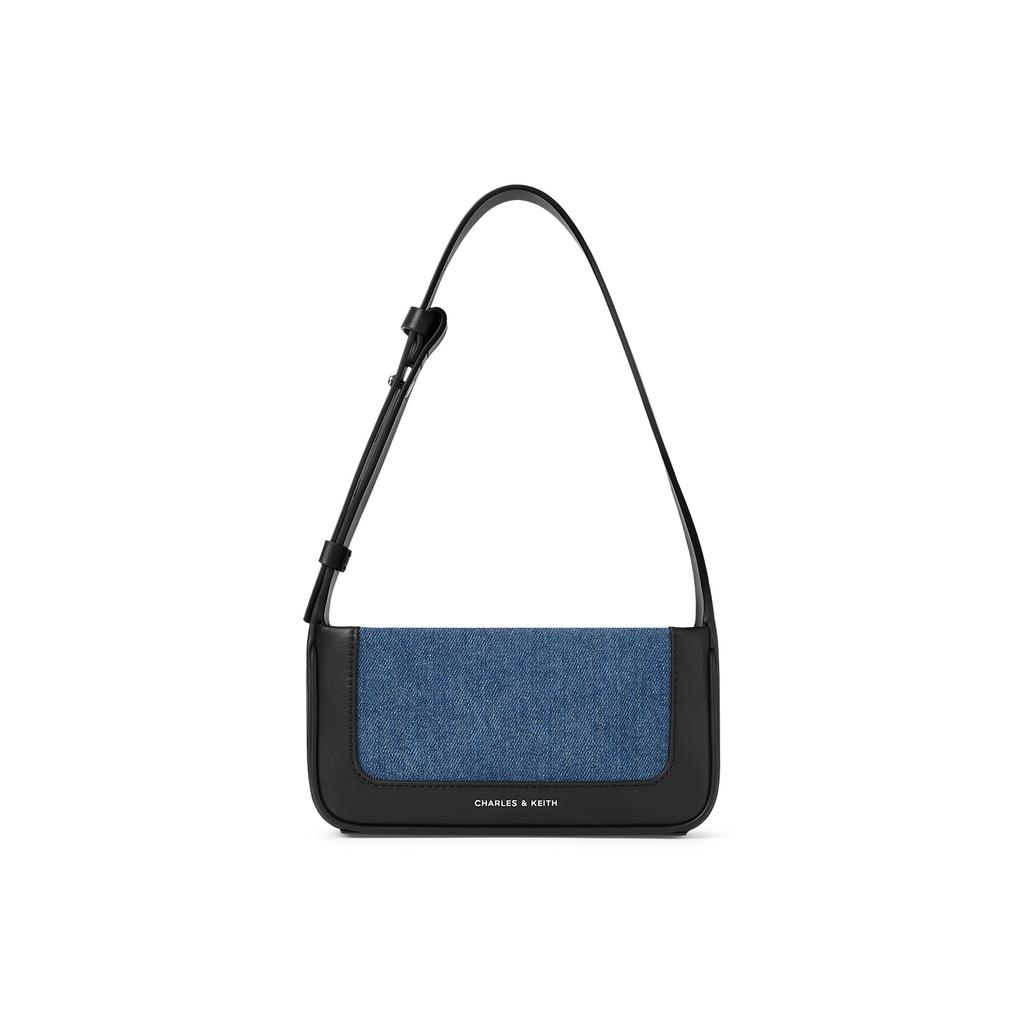 New CHARLES&KEITH Fabric Crossbody Bags Trumpets Women's Dark Denim Blue/Tan Tea Brown CK2-20671598-1