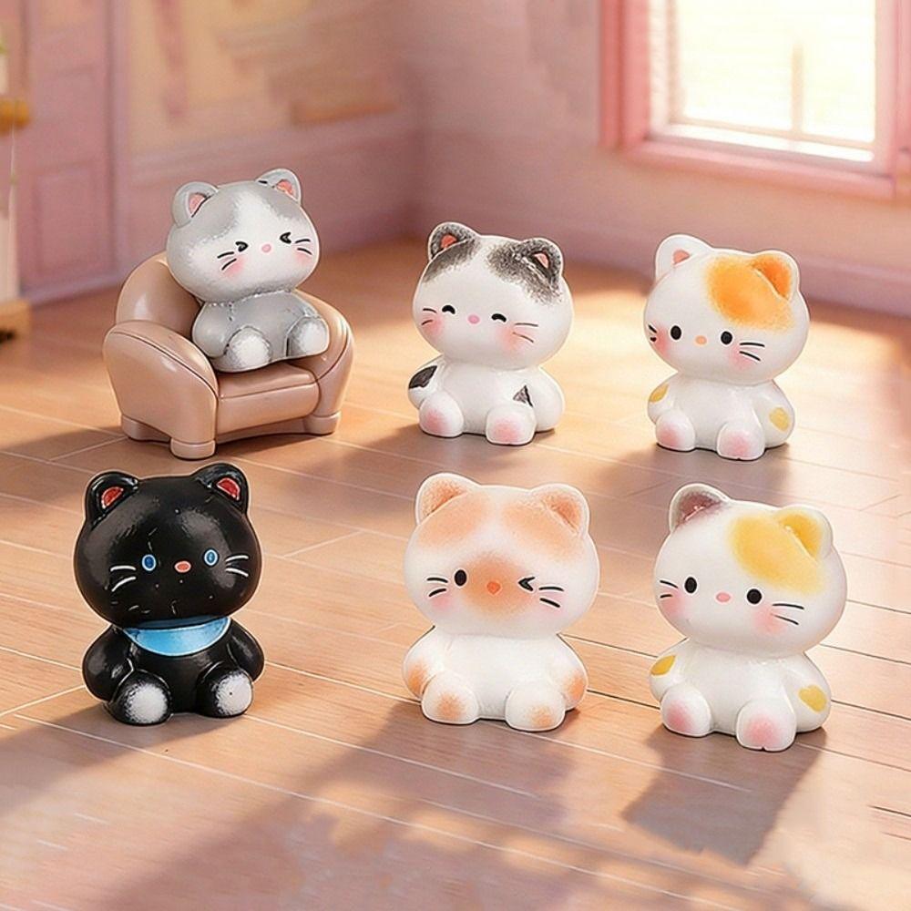6pcs Cartoon Animal Kittens Decorations Small Size Cat Ornaments  Home Decoration