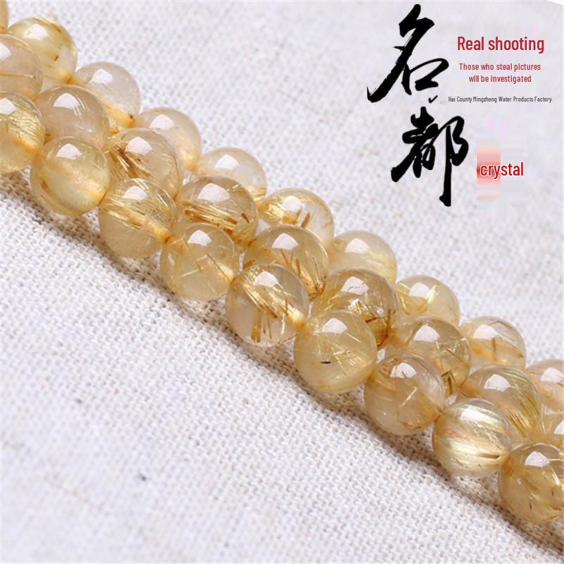 Golden Rutilated Quartz Crystal Beads for DIY Jewelry Accessories
