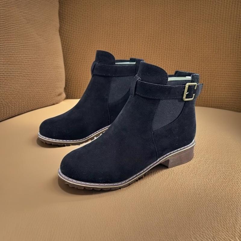Women's Boots Autumn New Fashion Round Toe Suede Thick Heel Booties Women Belt Buckle Ankle Boots Mujer Plus Size 35-43