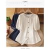 Women Loose Fit Short Sleeve Embroidered Cotton Linen Summer Shirt