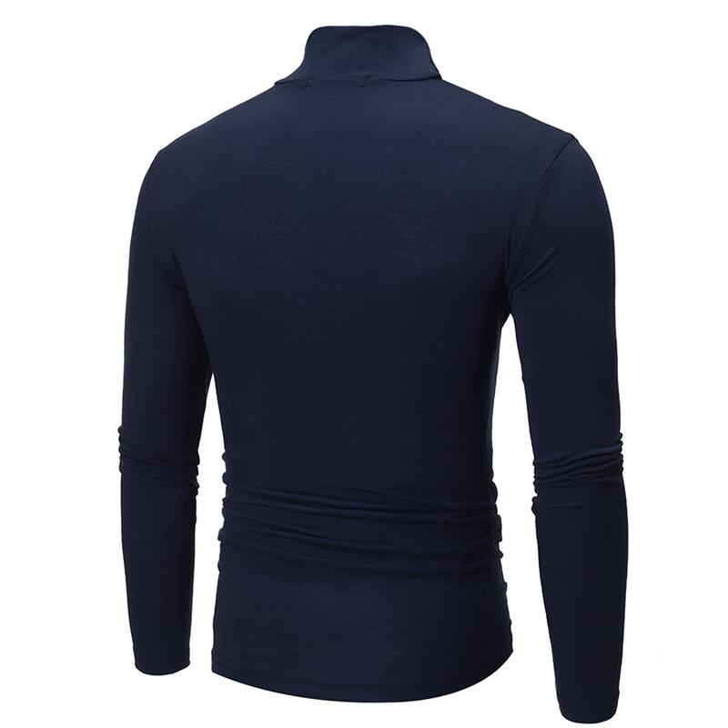 Youth Mens Turtleneck Long Sleeve T-Shirt Solid Color Slim Fit Thin Casual Fashion Basic Top