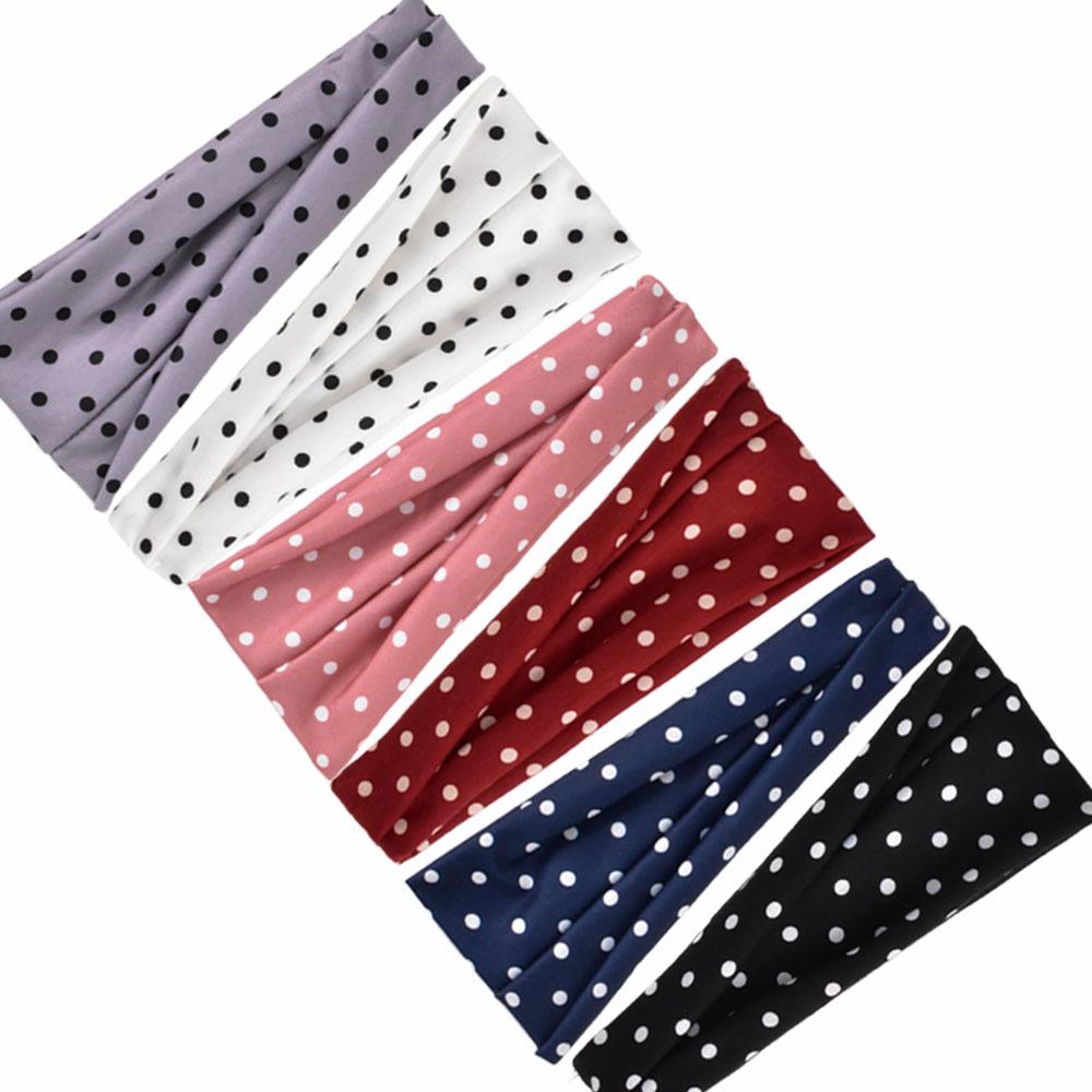 Black Polka Dot Wide Elastic Sports Headband for Women, European & American Style
