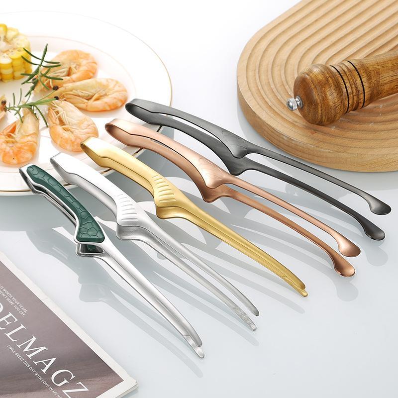 Silver Stainless Steel Bbq Tongs Non Slip Easy Clean Reusable Cooking Utensils For Serving Food Camping Bbq Buffet Oven Tools