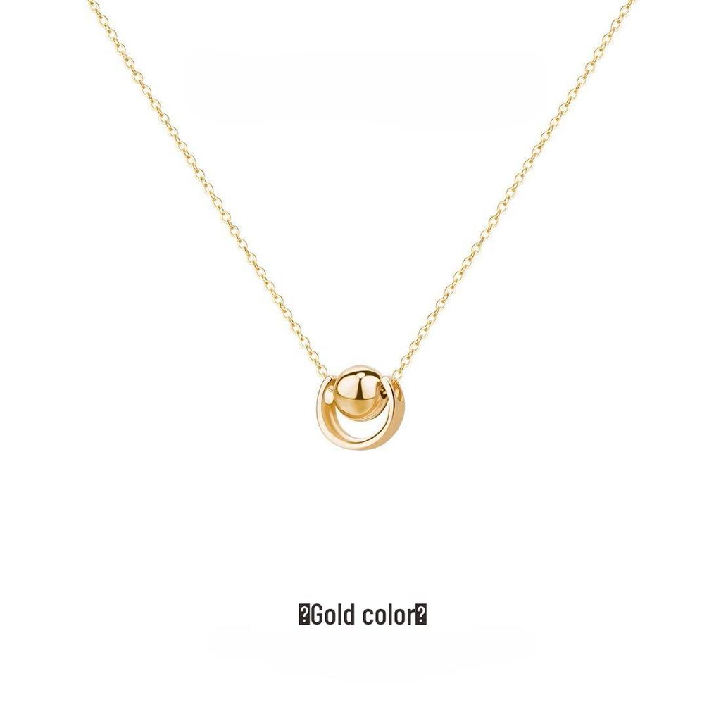 Halo~ Gold-Plated S925 Sterling Silver Pendant Necklace for Women - Light Luxury Clavicle Design, Small Gold Ball, Half-Round Style
