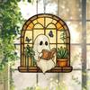 Halloween Acrylic Suncatcher Adorable Ghost Reading Book Pendant Black Cat Teacup Spooky Window Hanging Decoration for Home Parties Festivals