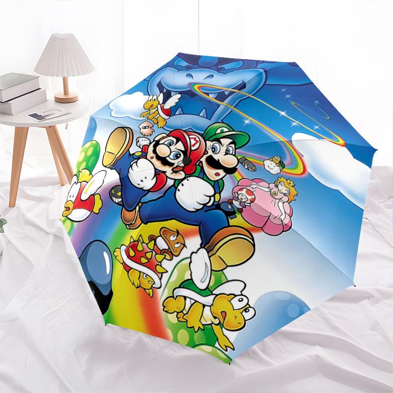 

1pc Mario Bros Characters Durable Cartoon Folding Umbrella, Portable 3-Fold Compact Umbrella for Men and Women, Suitable for Travel or Daily Use.K058