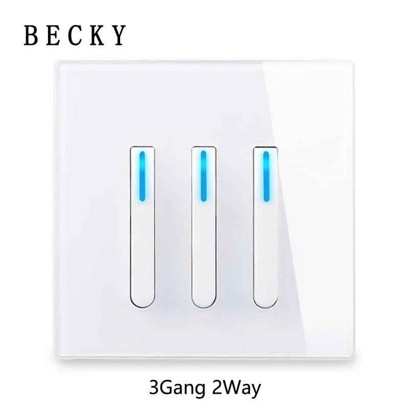 White Wall Lamp Tempered Glass International Switch Self-Reset Led Indicator Light Piano Keys Wall Lamp Panel 1-4gang 1Way 2Way