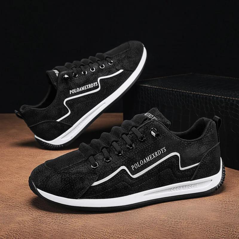 

Новая мужская обувь Модные кроссовки Высококачественная кожа Повседневная обувь для мужчин Легкая удобная спортивная обувь для бега Теннисные туфли 39 чёрный