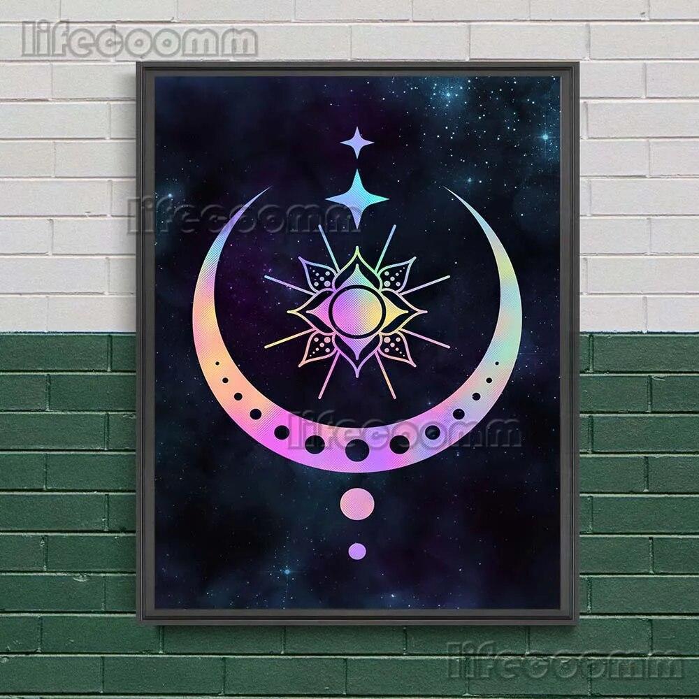 Mystical Witch Book Of Knowledge And Celestial Lunar Moth Wall Art Canvas Painting Ouroboro And Head Moth Poster And Pirnt Decor No Frame