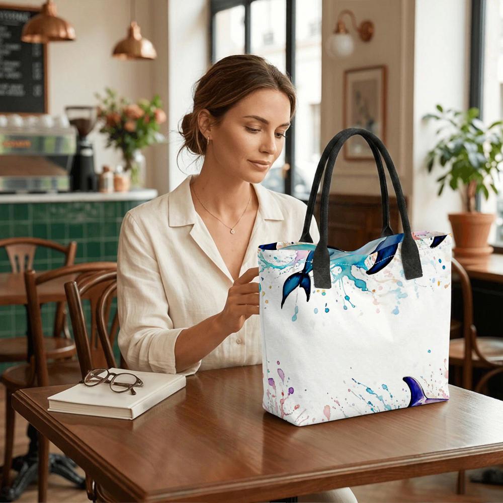 Watercolor Mermaid Tail Printed Tote Bag Large Capacity Fashion Casual Shoulder Handbag for Daily Use