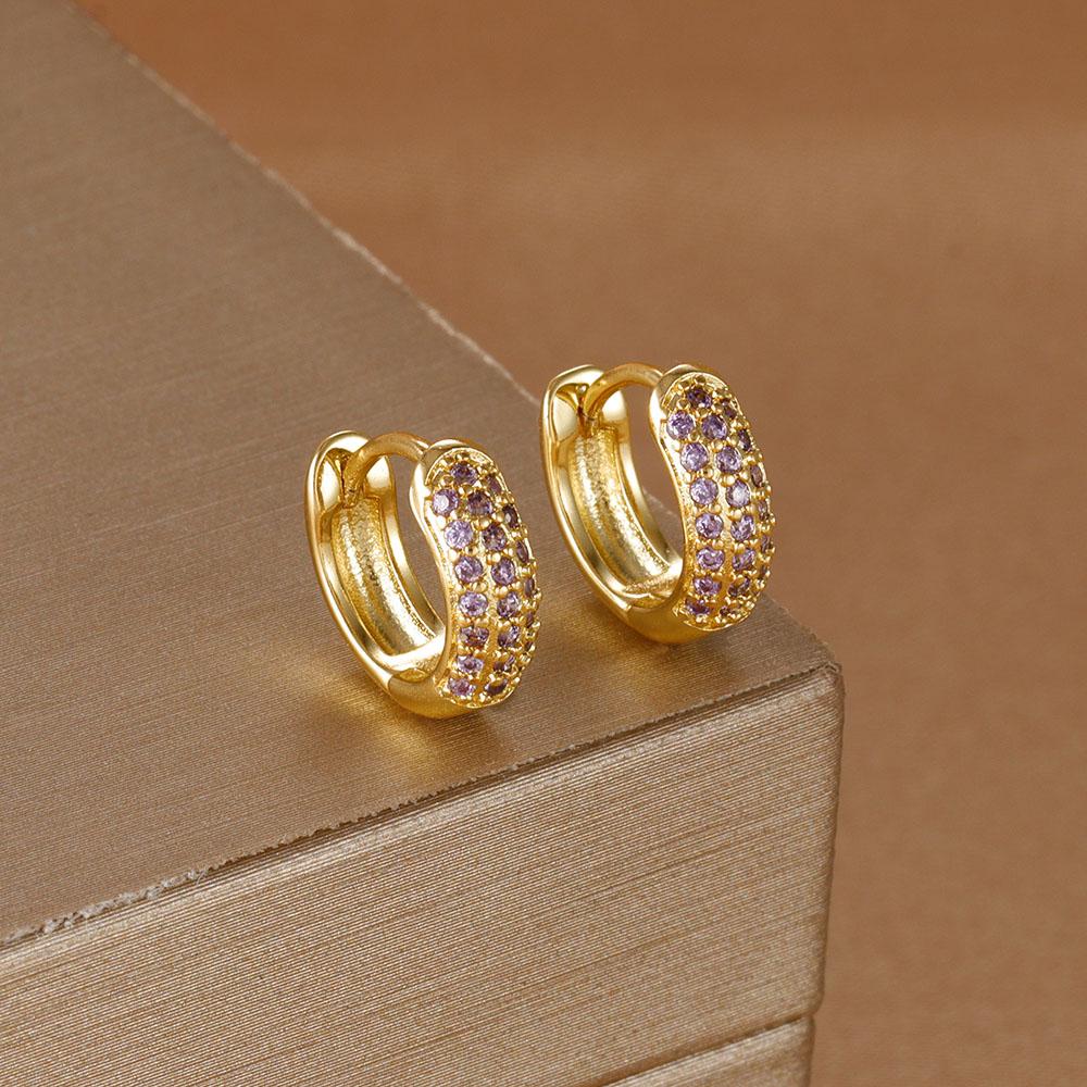 2 Stück Edelstahl Huggie Minimal Creolen für Damen Kleiner Mehrfarbiger Kristall Großer Runder Kreis Ohrring Piercing Schmuck