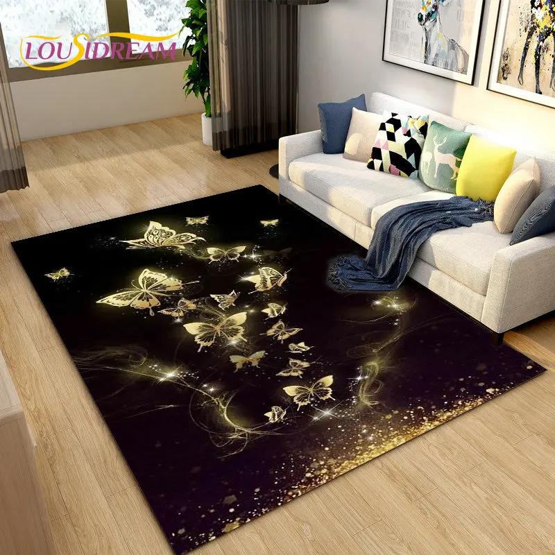 3D barevný koberec Butterfly Flower Area,Koberec do obývacího pokoje Ložnice Pohovka Yoga,Kuchyně Koupelna Rohožka Protiskluzová podložka na podlahu