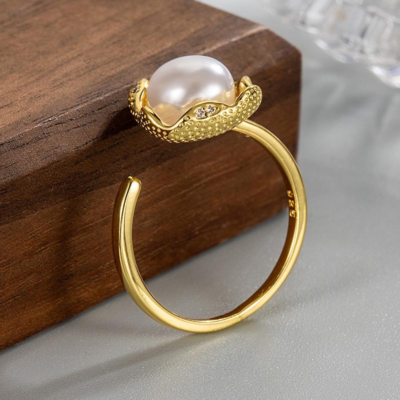 Französischer Lotus-Perlenring - Retro Unregelmäßiges Design für Damen