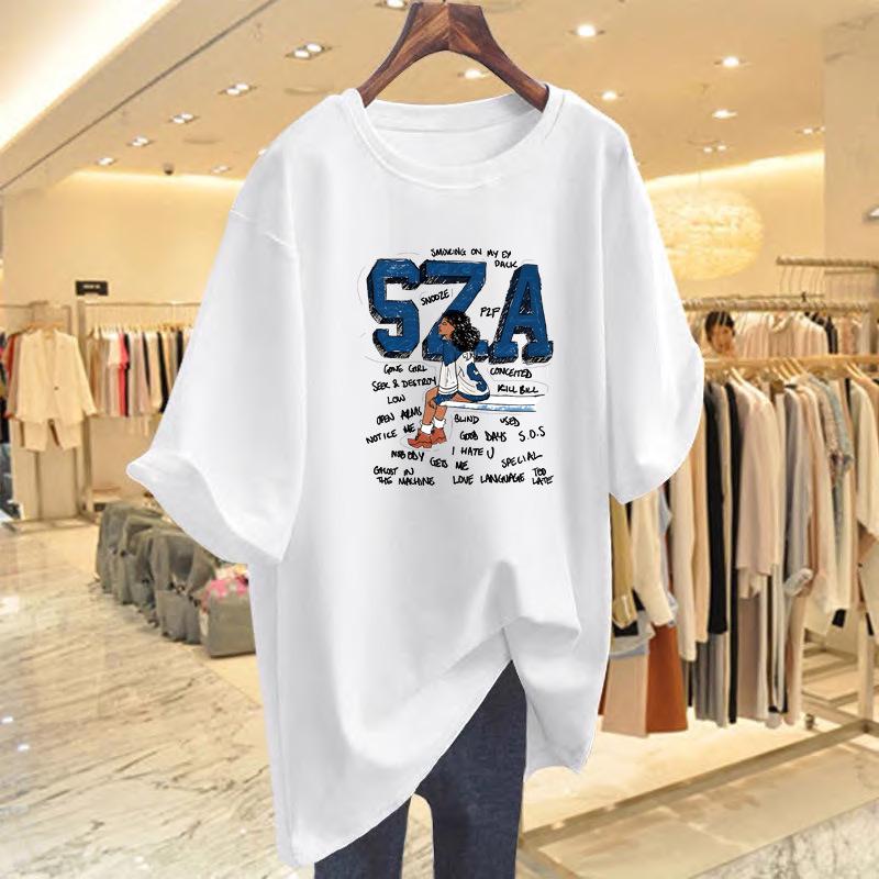 

Women s White Letter Print Loose Short Sleeve T-shirt for Summer XXL