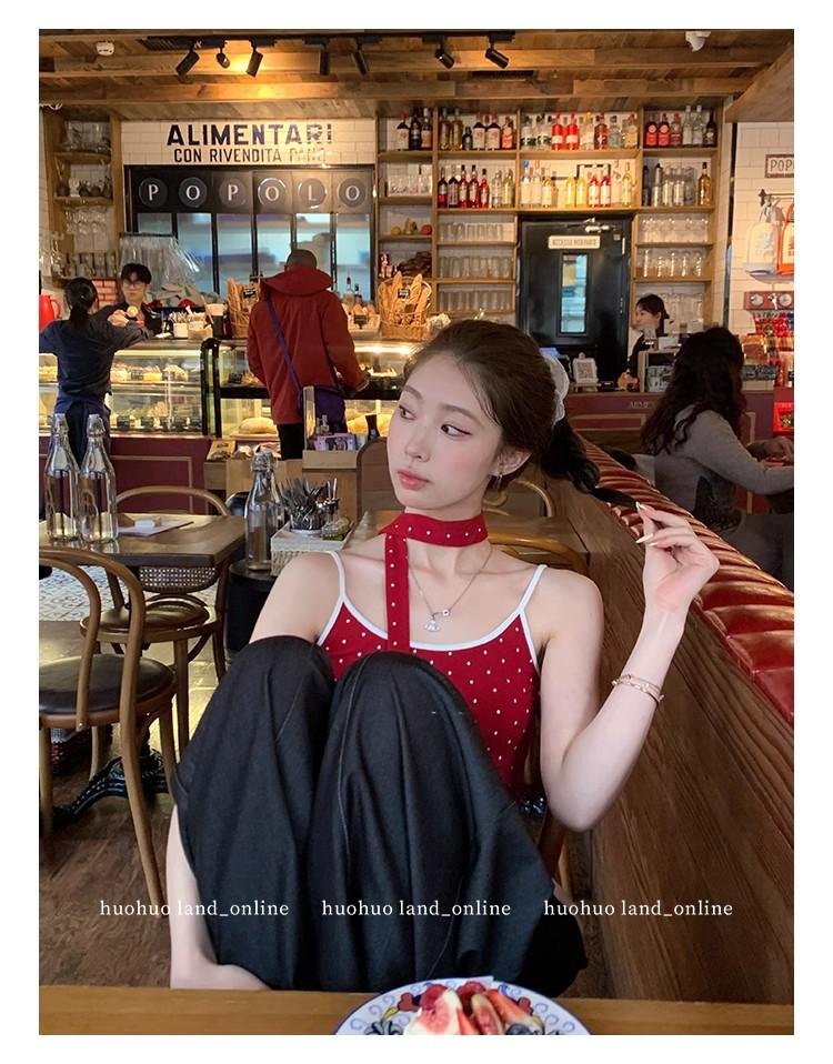 Elegant Halter Polka Dot Pleated Cami Top - Spring 2025 Waist-Hugging Style