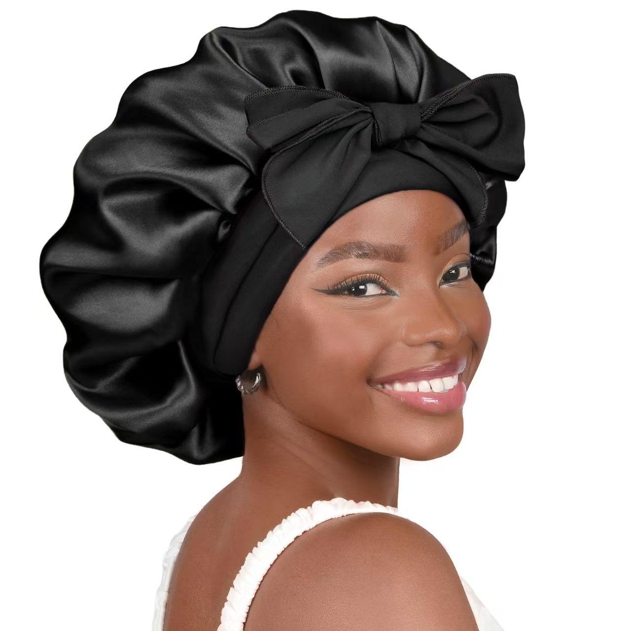 Single-layer color tin streamer round hat bow simulation silk beauty hair care wide-brimmed hat women s bandana nightcap
