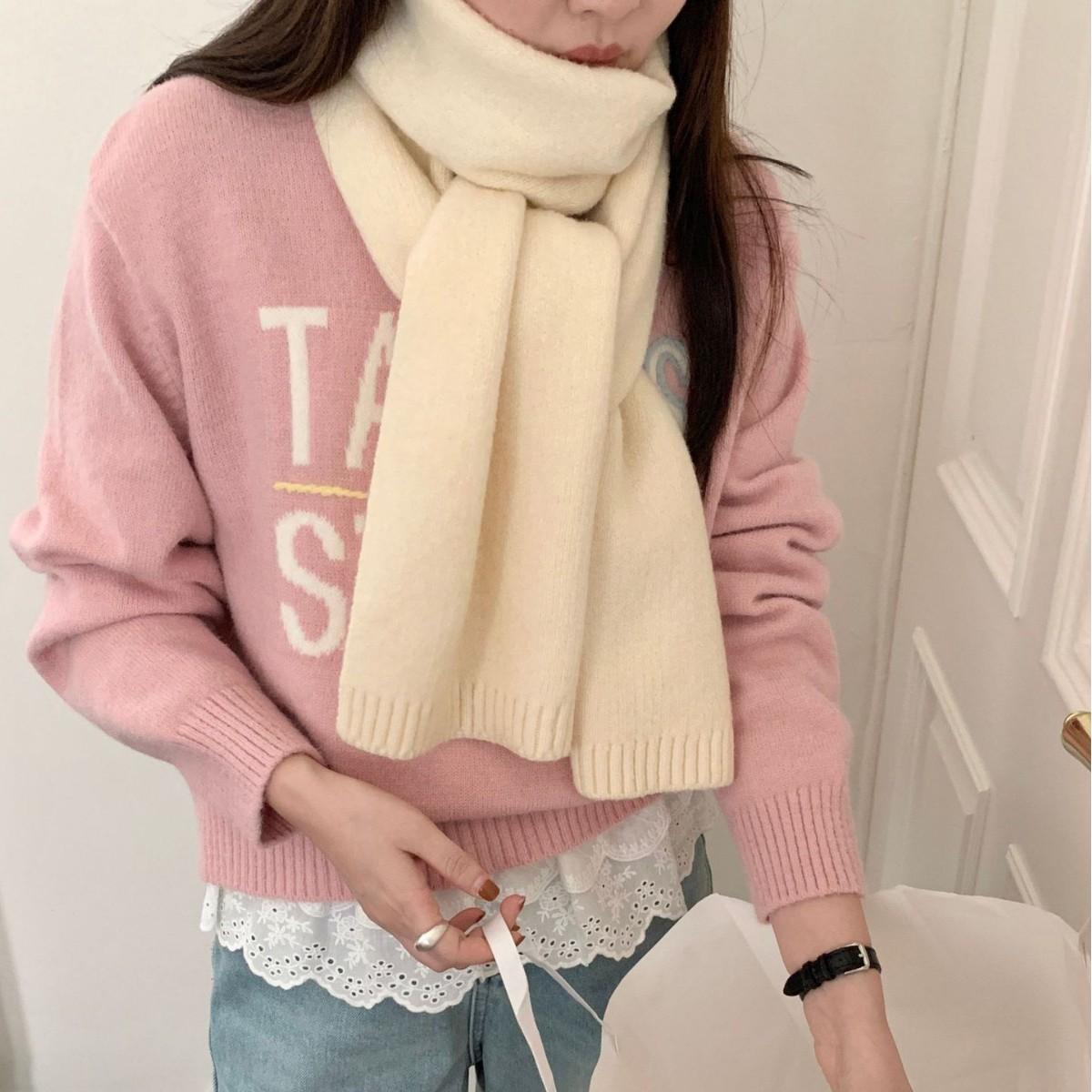 

Winter Women s Wool Blended Scarf Solid Color Knitted Couple s Warm and Thickened Scarf Fashionable Versatile and High End