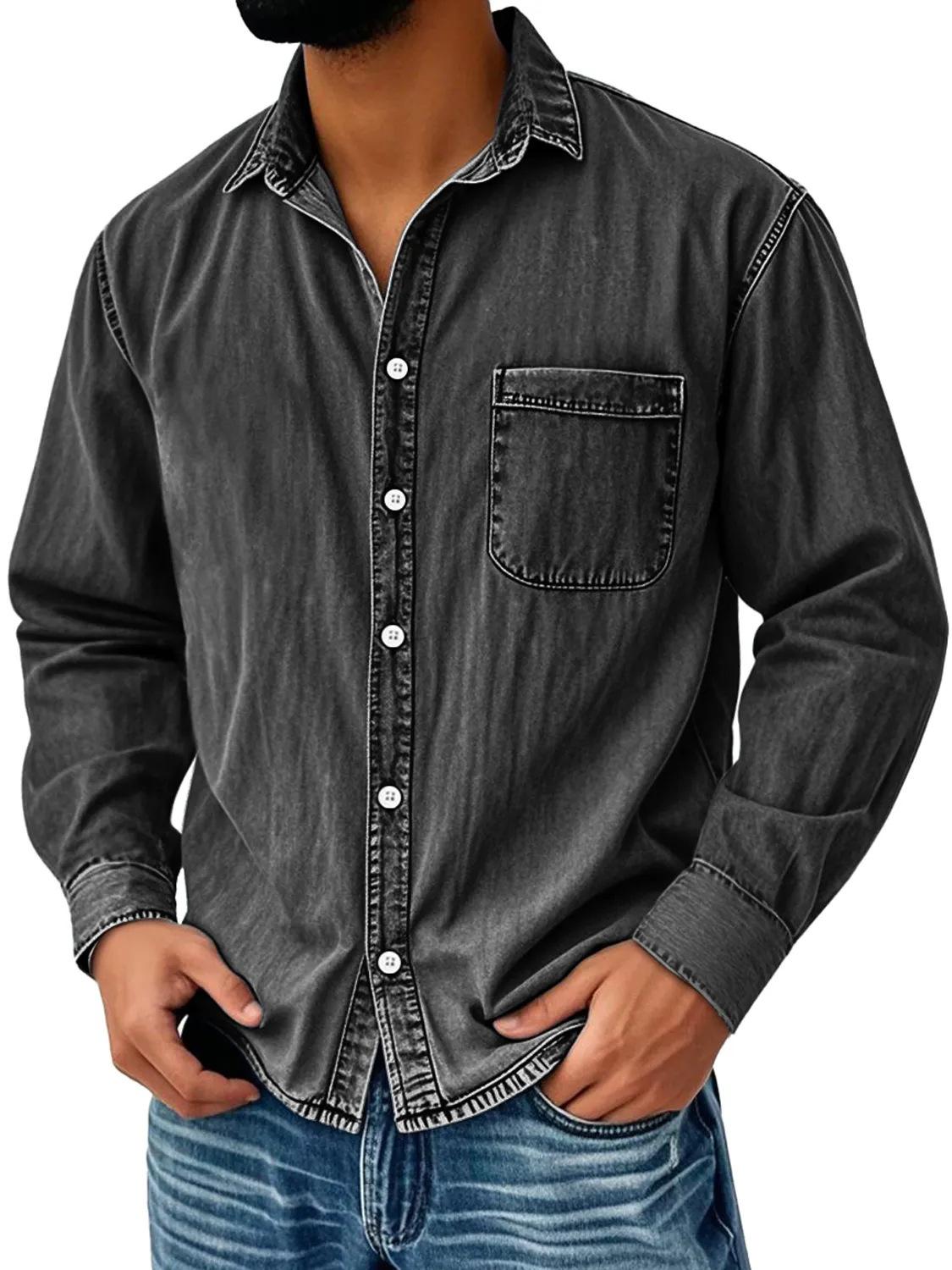 Men S Long Sleeve Solid Color Casual Turn Down Collar Shirt S