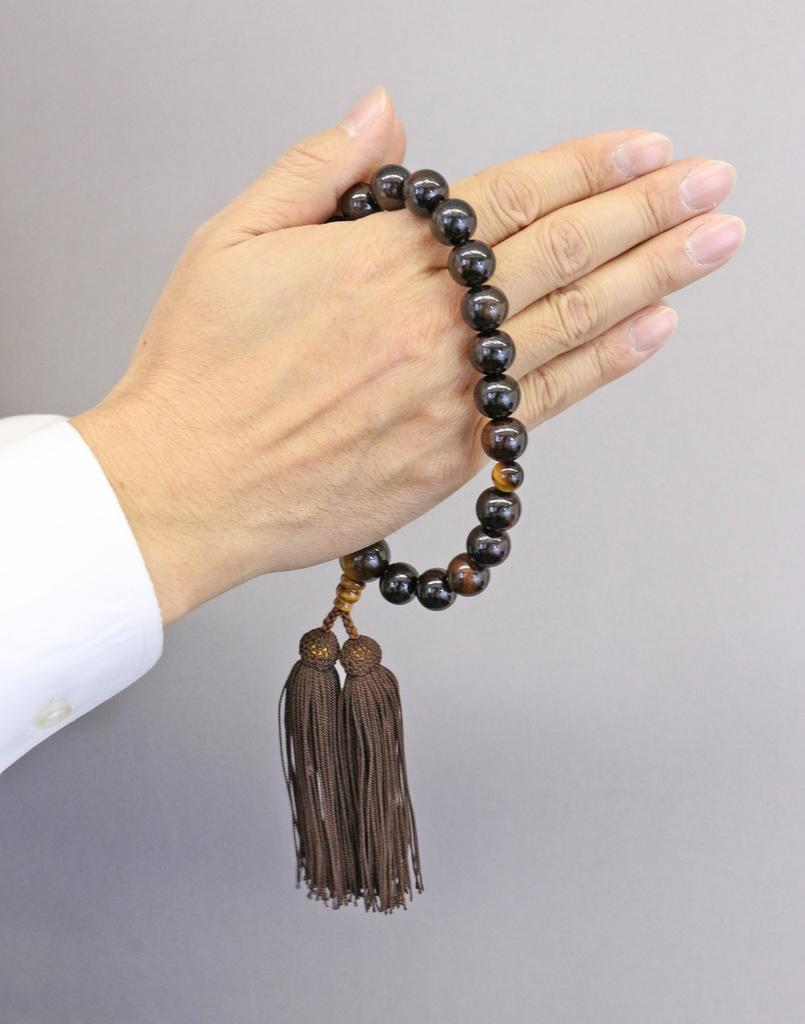 Nakago, founded in 1885, Kyoto prayer beads, striped ebony, 22 beads, tiger's eye finish, silk tassel, prayer beads pouch included (for men, suitable