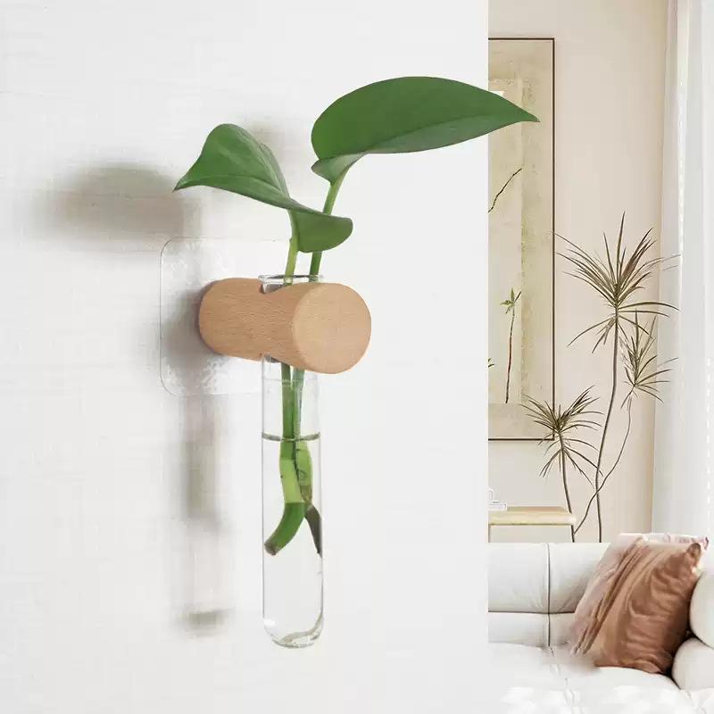 Japanese Wall-Mounted Wood & Glass Hydroponic Plant Holder