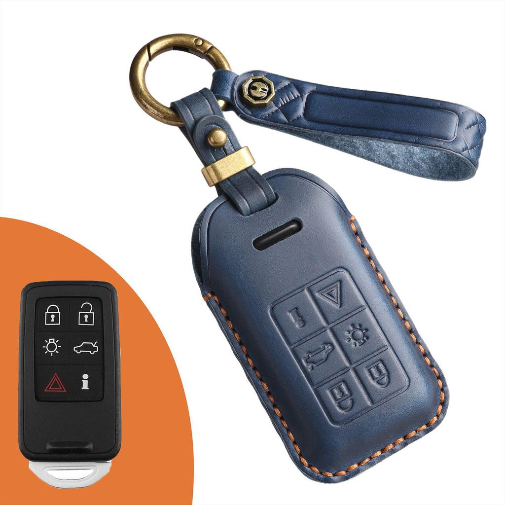 Vintage-Style Genuine Leather Key Cover for Old Volvo