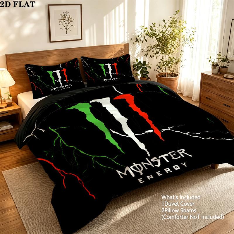 Monster Energy Povlečení Sada prošívaných přikrývek Povlak na přikrývku Povlak na polštář Domácí dekorace Narozeninový dárek (1 * povlak na peřinu + 2 * povlak na polštář, bez jádra)