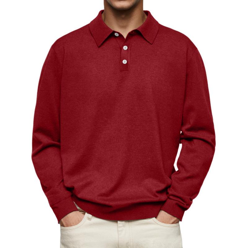 Men S Long Sleeve V Neck Button Casual Polo Shirt