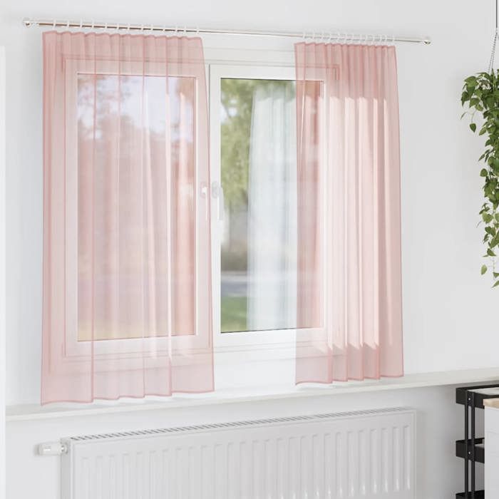 VidaXL Rideaux en voile avec boucles 2 pcs rose 140x175 cm, rideau en filet, rideau transparent, voile de fenêtre, 4102287
