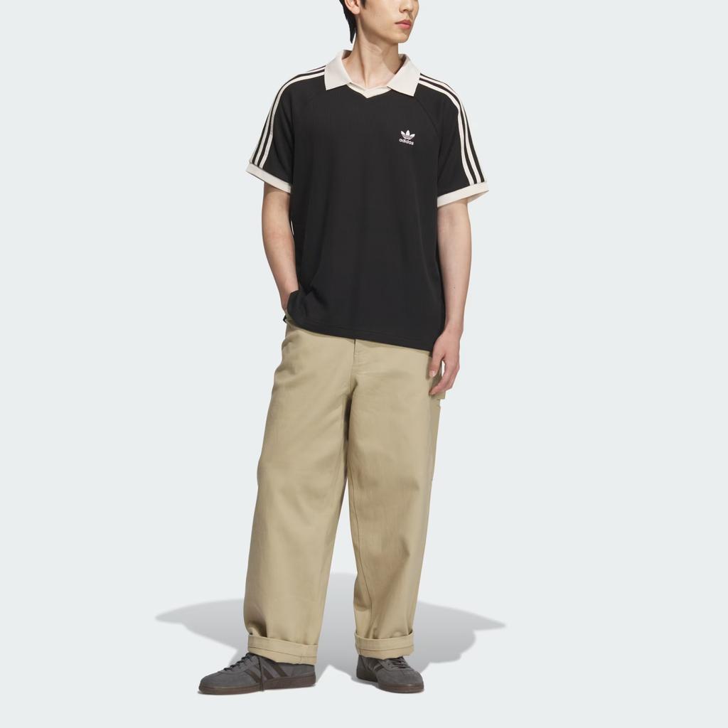 Adidas Originals Logo American College Style Striped Short Sleeve Polo Shirt Men Polo Shirts Black JV9266