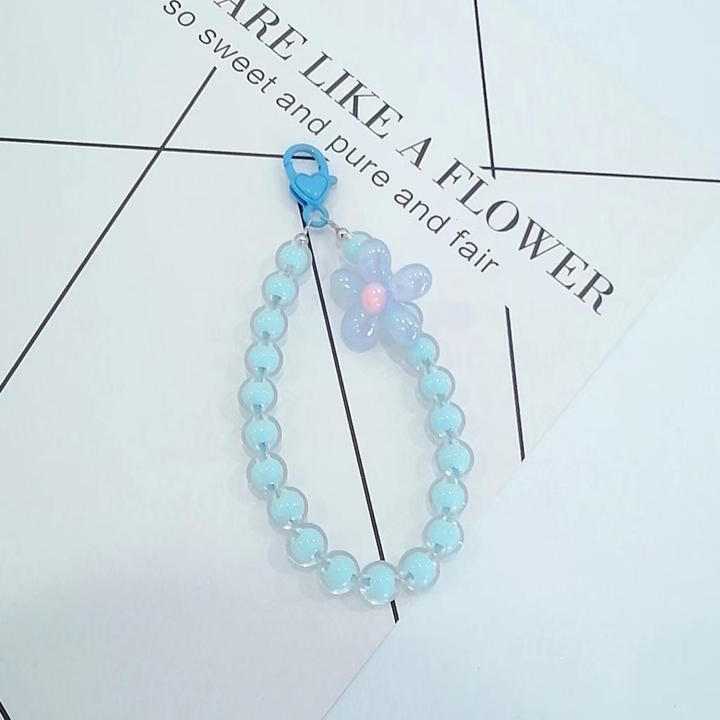 Colorful Beaded Flower Keychain, Kawaii Acrylic Flower Bag Charm with Clip