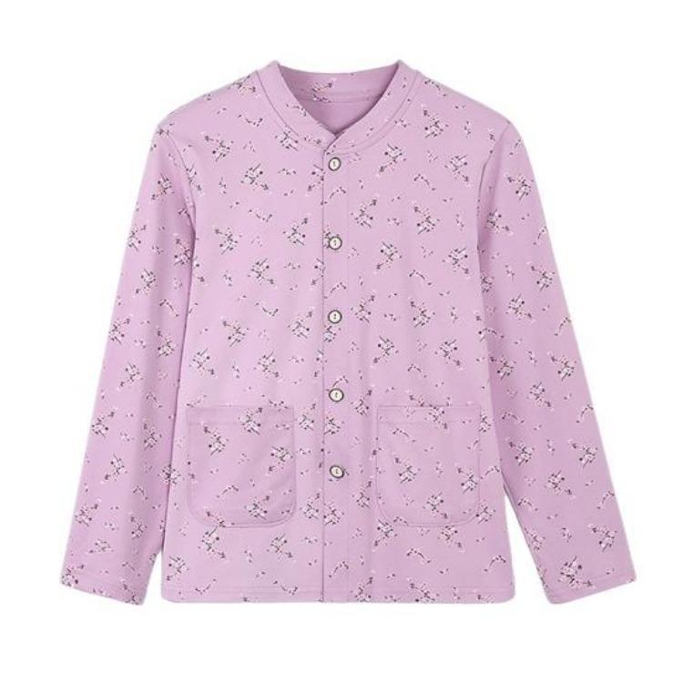 

Spring Fall Lightweight Floral Print Shacket Women Casual Wear Long Sleeve Button Down Cotton Jacket with Pockets L фиолетовый
