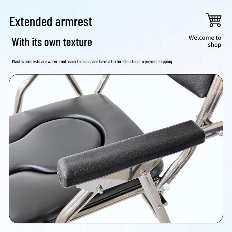 Foldable Stainless Steel Toilet Chair with Backrest for Elderly & Pregnant Women