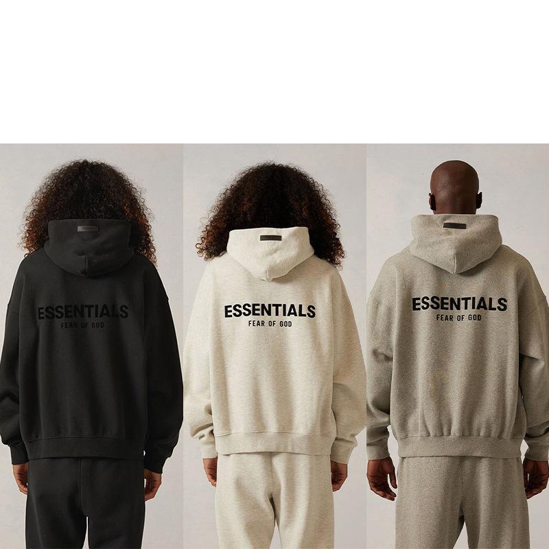 2022 Trendy Brand Essentials Black Flocking Hooded Sweatshirt with Front & Back Design