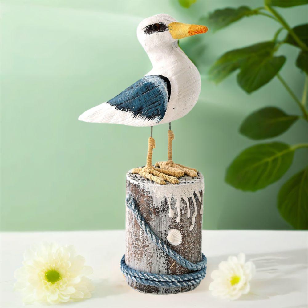 Mediterranean Style Wooden Seagull Craft Vintage Seagull Model Seabird Ornament  Coastal Home