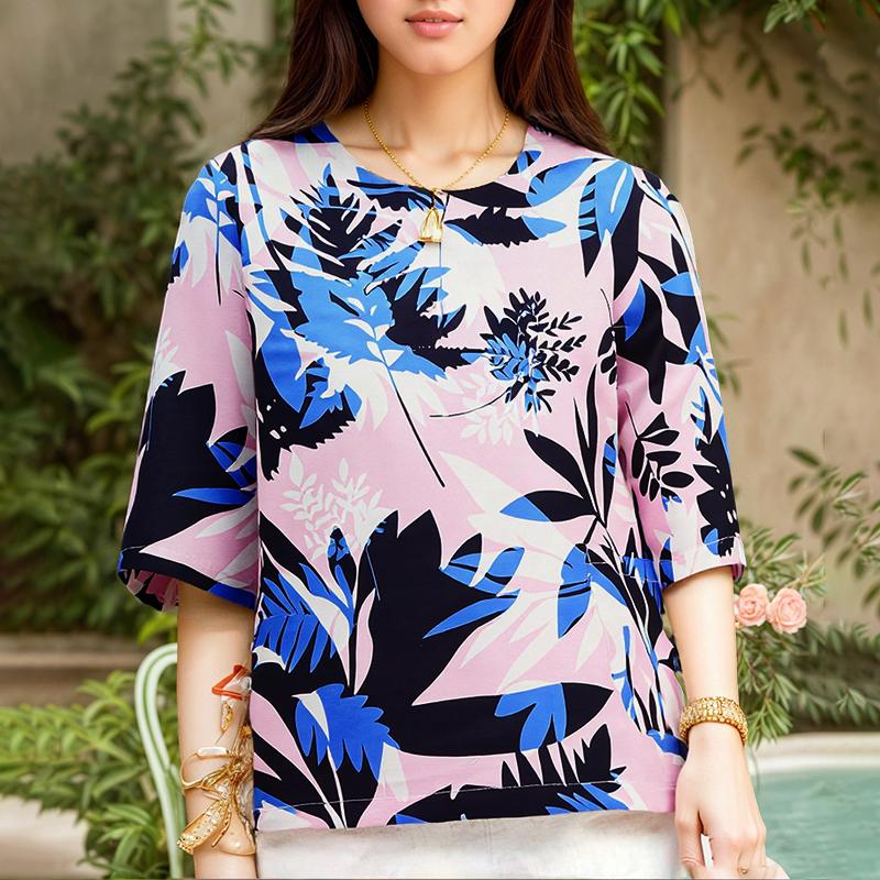 ZANZEA Women Casual Round Neck Summer Half Sleeve Print Blouse