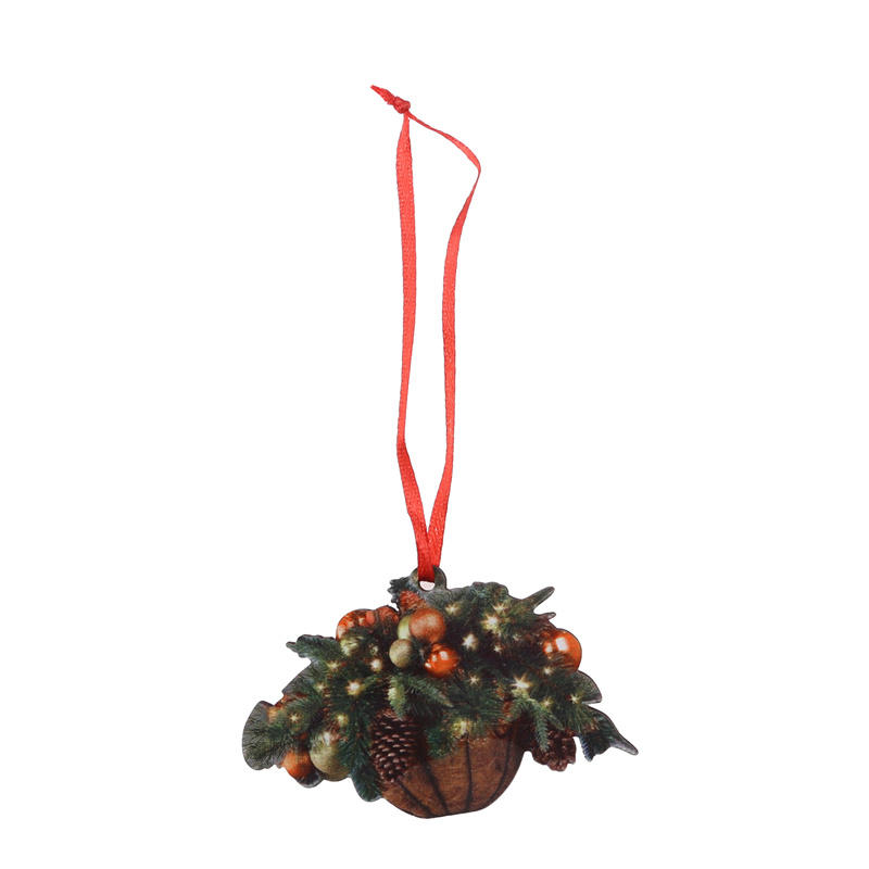 Creative Home Christmas Tree Hanging Basket Ornament Decorations Cute Flower Hanging Basket Wooden Pendant