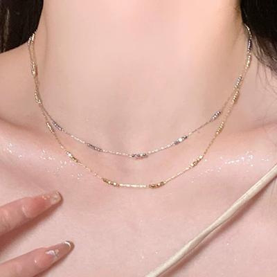 New S925 Silver Pure Handmade Simple Square Beads Choker O-Chain Korean Necklace Chic Golden Plated Fashion Charm Fine Jewelry