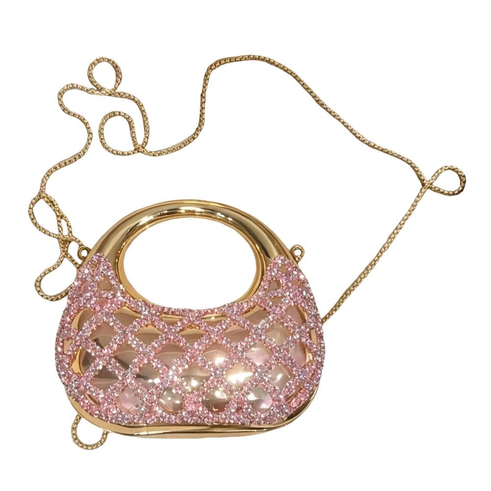 

Solid Color Acrylic Diamond Bag Grid Chain Shiny Surface Shiny Shoulder Bag Luxury Design Acrylic Material рожевий