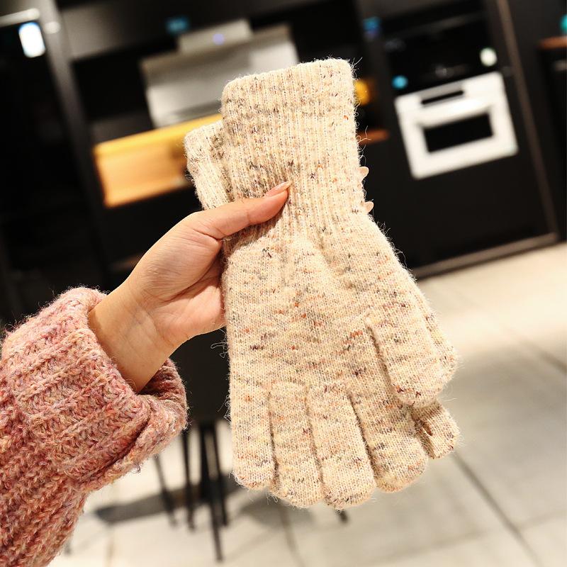 Lange Strickhandschuhe für Damen, Winter, warm und kältebeständig, Fingerhandschuhe im koreanischen Stil mit farbigen Spitzenmustern