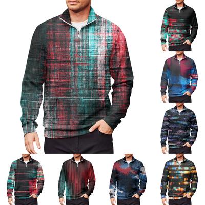 Men's Loose Casual 1/4 Zip Sweatshirt Fashion Printed Long Sleeve Top With Pockets