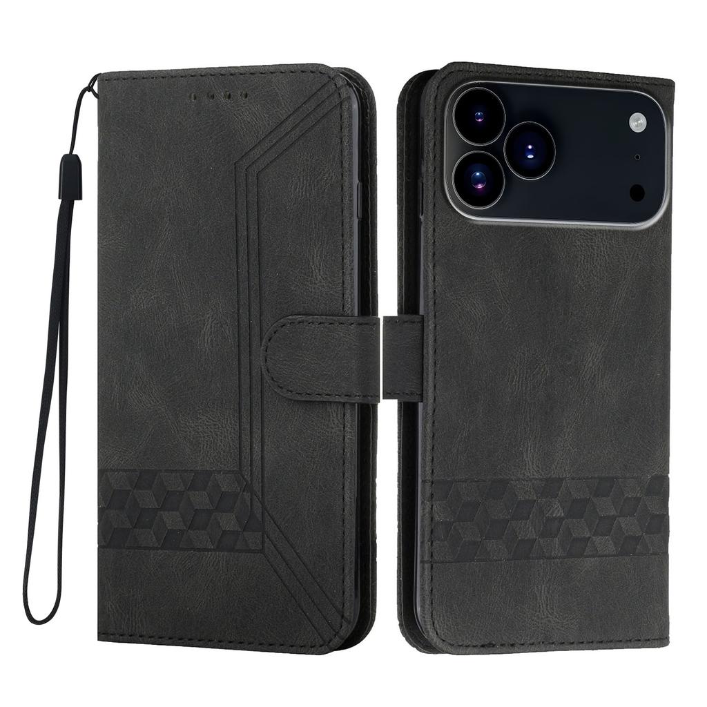 For iPhone 17 Pro Phone Case with Strap Imprint PU Leather Wallet Stand Cover