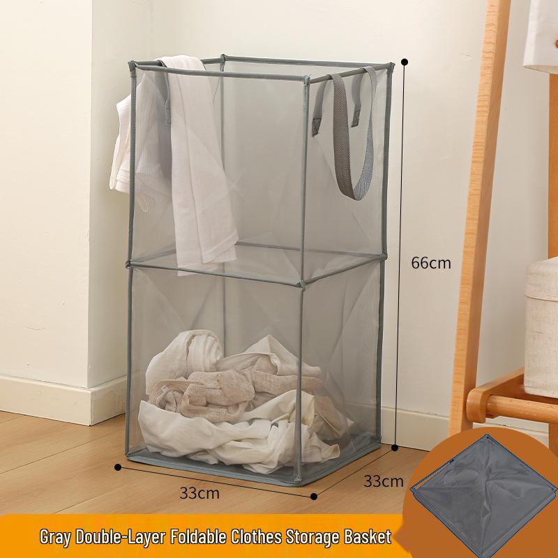 Large Foldable Square Mesh Laundry Basket with Handle - Portable and Ideal for Bathrooms
