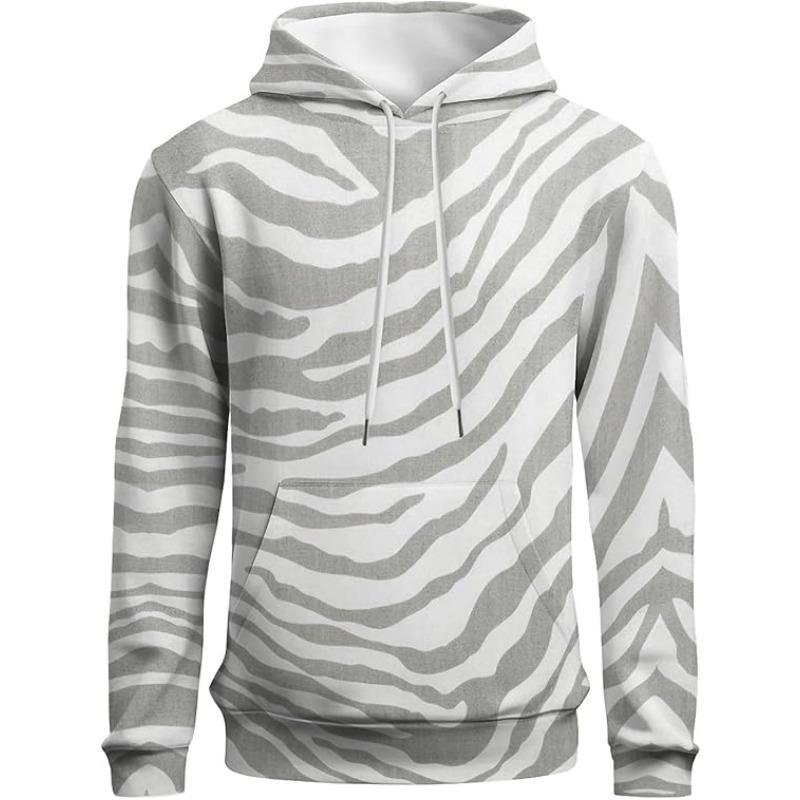 Herren Kapuzensweatshirt mit langen Ärmeln und 3D-gedrucktem Zebramuster Sweatshirt mit Taschen Sportbekleidung